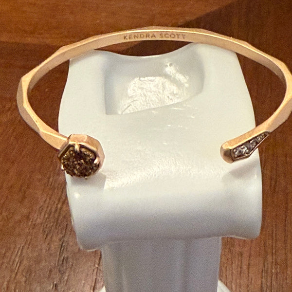 Kendra Scott Ashlee Pinch Rose Gold Druzy Stone Crystal Bangle Adjustable Bracelet