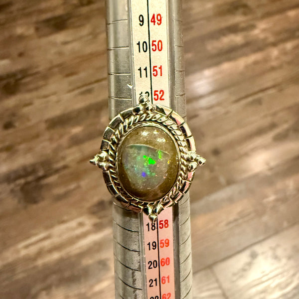 Stunning Boulder Opal Ring Southwestern Oval  Framed Sterling Silver Size 7 New