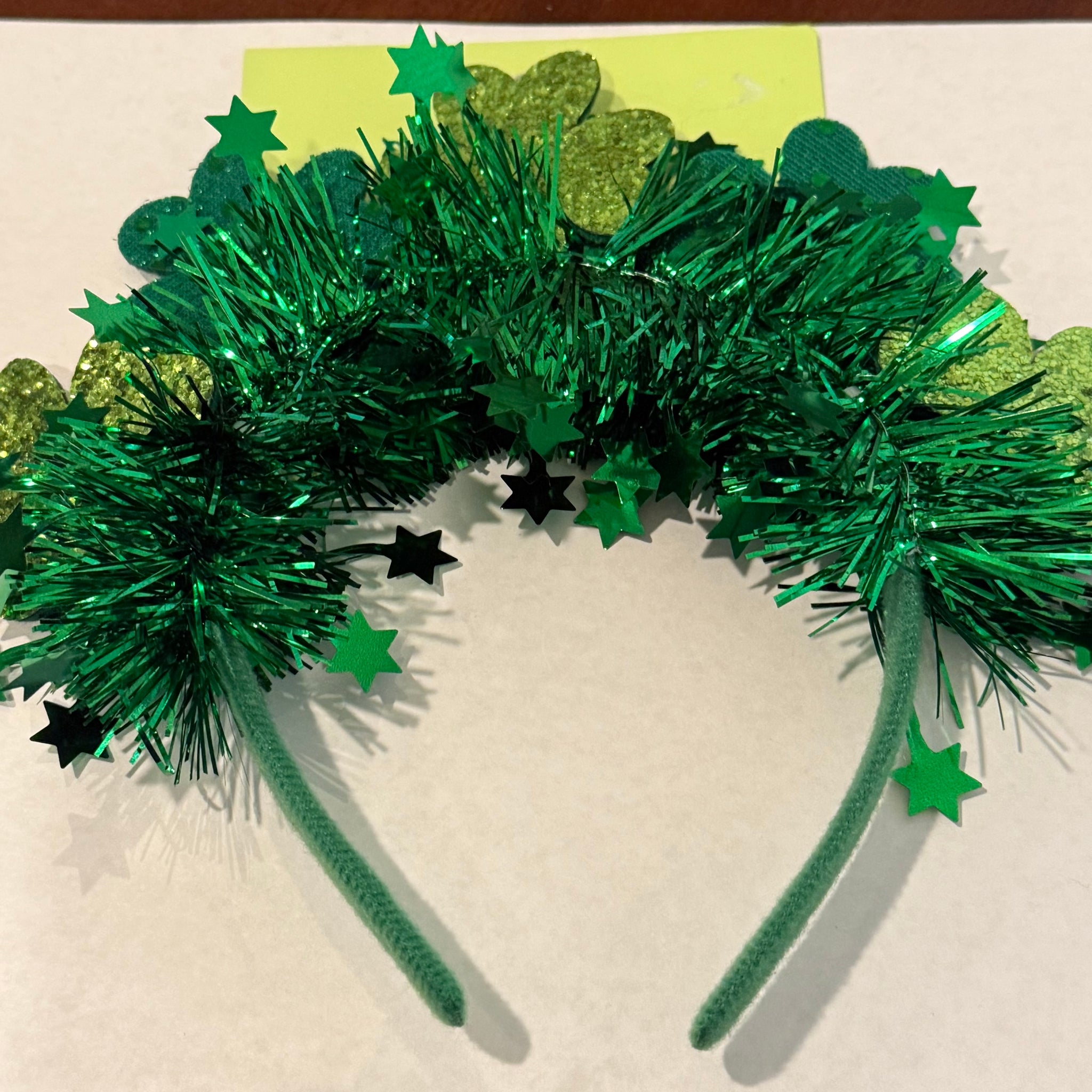St. Patrick's Day Feelin' Lucky Jumbo Glitter Tinsel Clover Print Headband Green