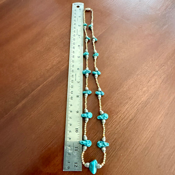 Vintage Turquoise Agate Nugget Beaded Necklace