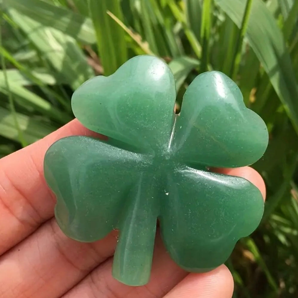 Green Aventurine Good Luck Four Leaf Clover Hand Carved Crystal Shamrock