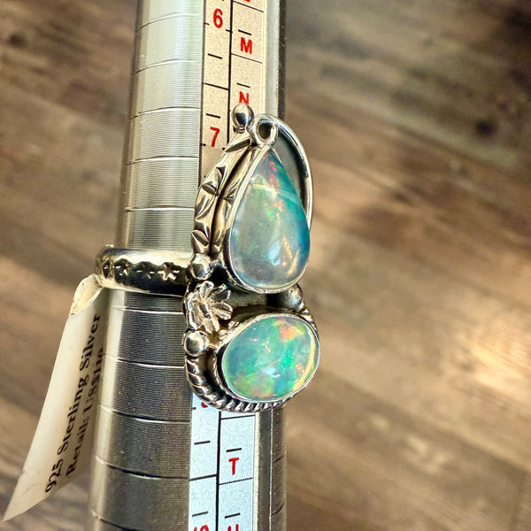 Stunning Ethiopian Fire Opal Ring Southwestern Sterling Silver Floral Framed New