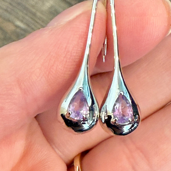 Sterling Silver Amethyst Teardrop Drop Earrings New