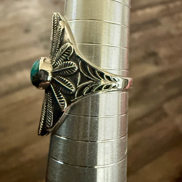 Stunning Southwestern Turquoise Shield Motif Ring Sterling Silver New