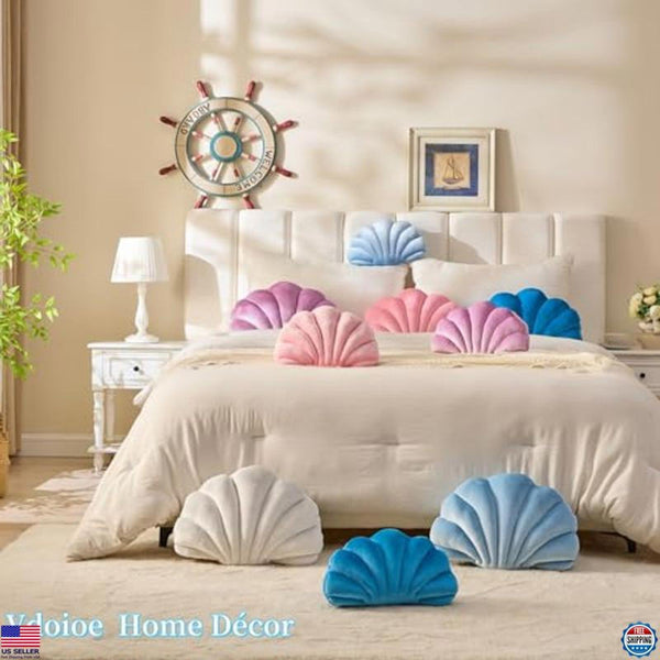 Light Blue Seashell Decorative Pillow 13x10 Inch Cute Throw Pillow for Home