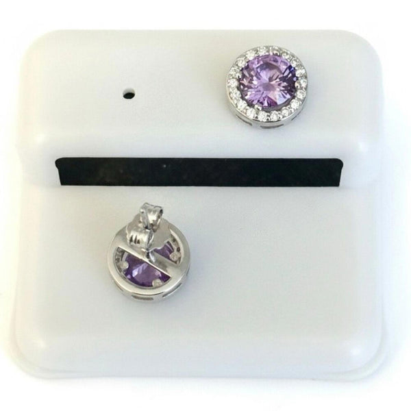 New Amethyst CZ Halo Stud Earrings 925 Sterling Silver Round Brilliant Cut