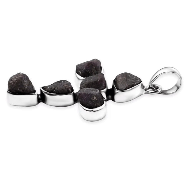 Artisan Crafted Rough Cut Moroccan Ruby 23.15 ctw Cross Pendant Silver Necklace