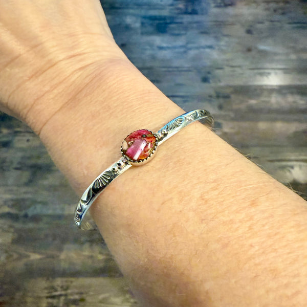 Plum Spiny Turquoise Sterling Silver Adjustable Cuff Bracelet Southwest Style Handmade