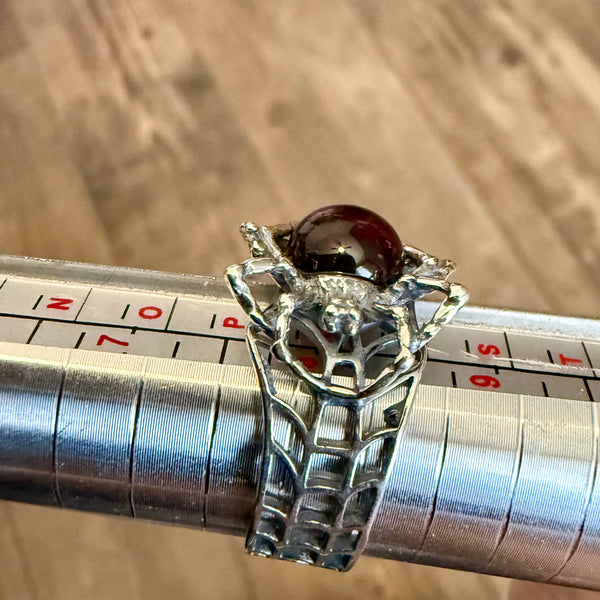 Baltic Cherry Amber 925 Sterling Silver Adjustable Spider Web Ring Boho New