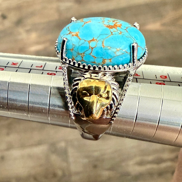 Mojave Blue Turquoise Lion Motif Statement Ring Bold Southwestern Style