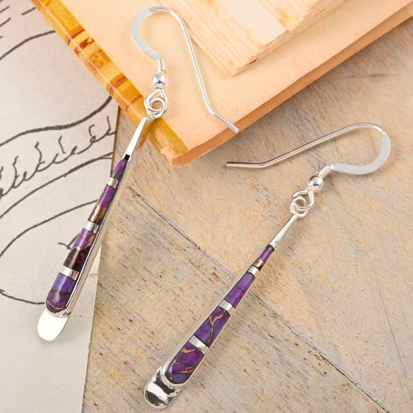 Southwestern Mojave Purple Turquoise 7.50 ctw Drop Earrings in Sterling Silver