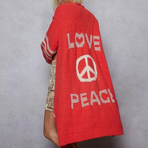 LOVE & PEACE Bohemian Knit Cardigan Cozy Peach