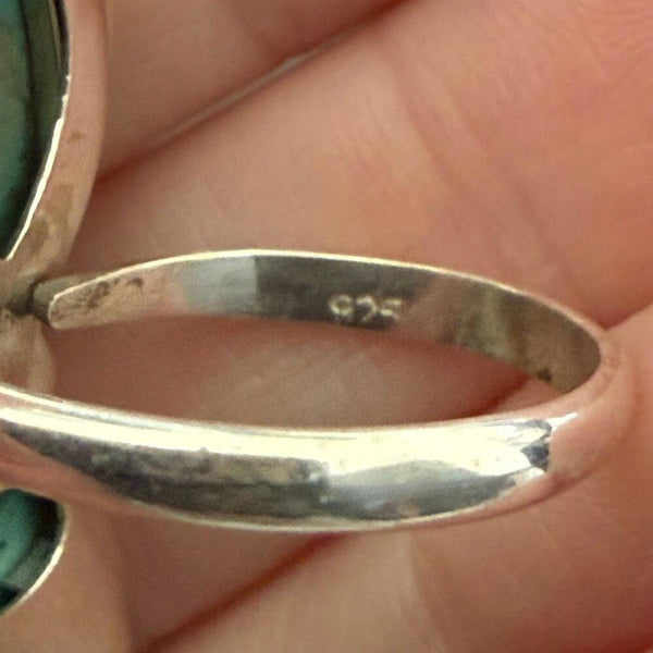Southwest Kingman Turquoise Cat Ring Artisan Handmade Sterling Silver Adjustable