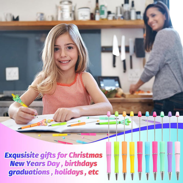 300 Pieces DIY Beadable Pen Kit – 100 Plastic Ballpoint Pens with Refills & Bags