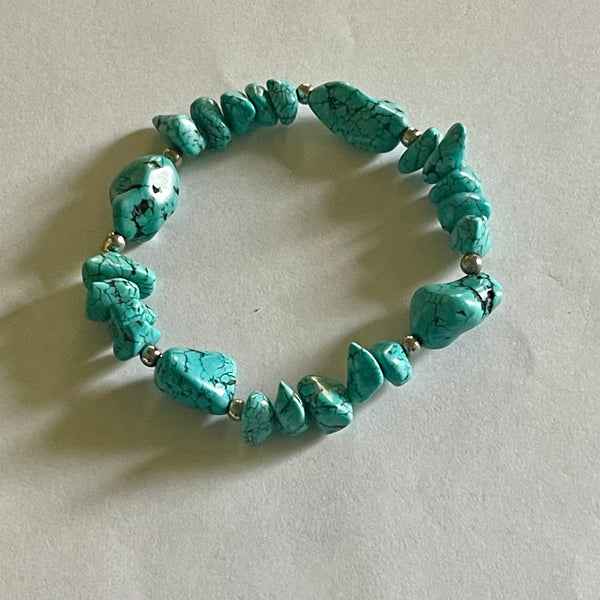 Vintage Turquoise Howlite Stone Bracelet Womens Casual Western Stretch Accessory 