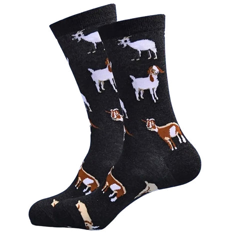 Goat Lovers Crew Socks Men’s Casual Western Farm Dark Grey Size 6-10 New