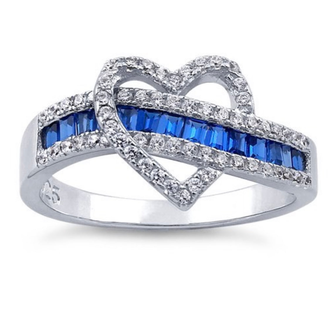 Exotic Heart Blue Sapphire Sterling Silver Ring Size 8