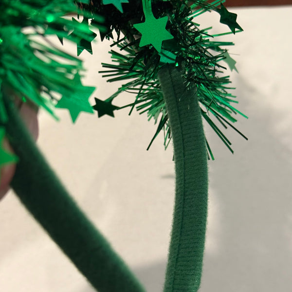 St. Patrick's Day Feelin' Lucky Jumbo Glitter Tinsel Clover Print Headband Green