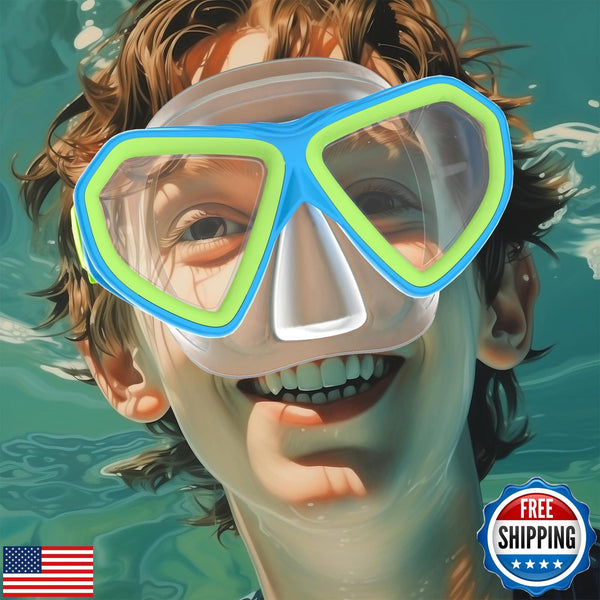 Kids Swim Goggles Mask Nose Cover Fabric Strap - Snorkel Dive Swimming