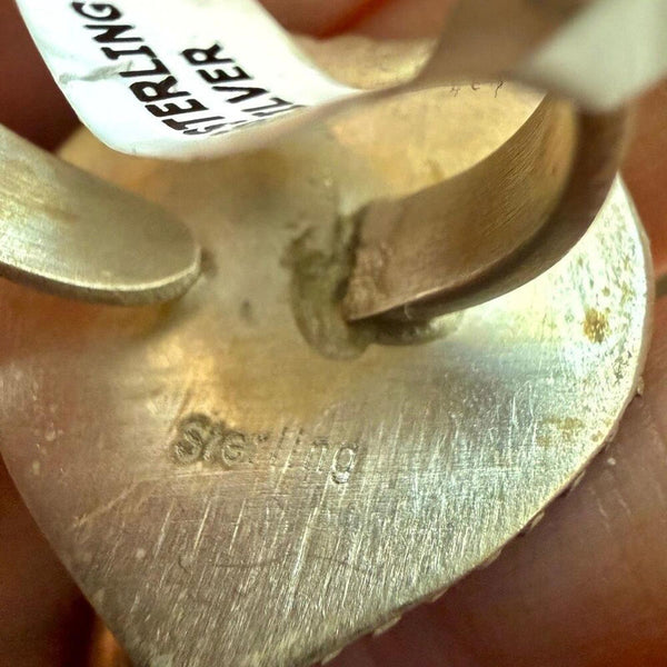 Southwestern Onyx Heart Ring Adjustable Boho Sterling Style