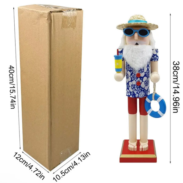 Wooden Nutcracker Figurine Unique Hawaiian Beach Vibe Style Christmas Home Decor