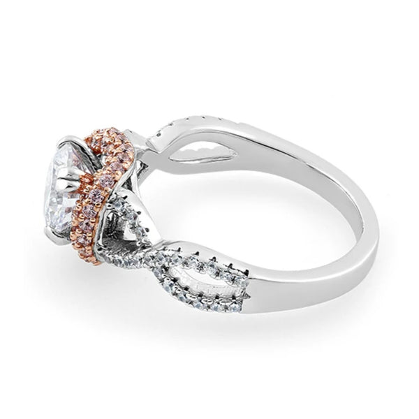Sterling Silver Twisted Two Tone Rose Gold Vermeil Clear CZ Ring Size 6 New