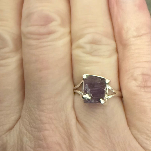 Natural Raw Amethyst 925 Sterling Silver Ring Rough Square Gemstone New