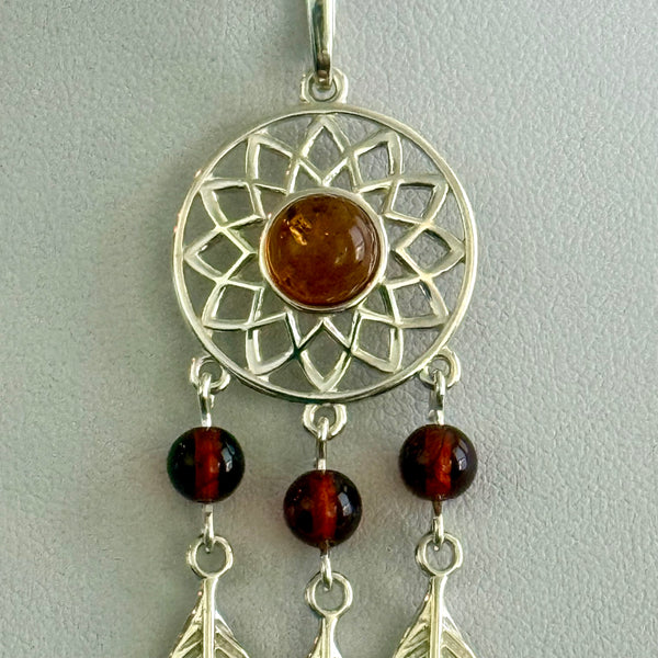 Baltic Amber Dreamcatcher Sterling Silver Pendant Necklace Southwestern Boho