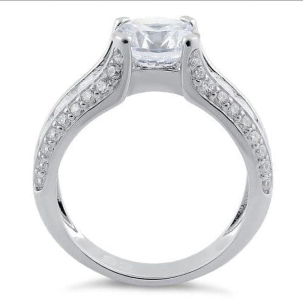 Sterling Silver Round & Princess Cut Clear CZ Ring Womens Wedding Jewelry