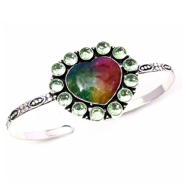 Solar Quartz Gemstone 925 Sterling Silver Handmade Jewelry Bracelet Adjustable