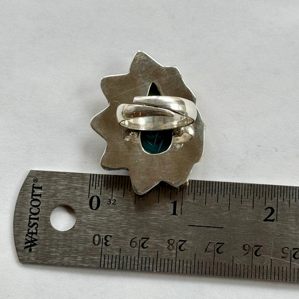 Carved Green Onyx Gemstone Sterling Silver Jewelry Adjustable Statement Ring