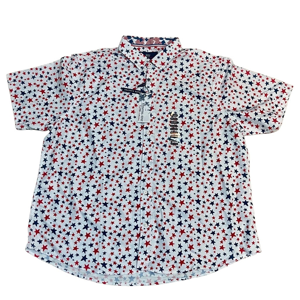 Men's Sz 2XL Shirt Button Up Red White & Blue Patriotic Star Casual Top New