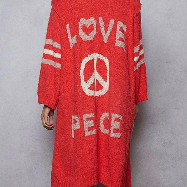 LOVE & PEACE Bohemian Knit Cardigan Cozy Peach