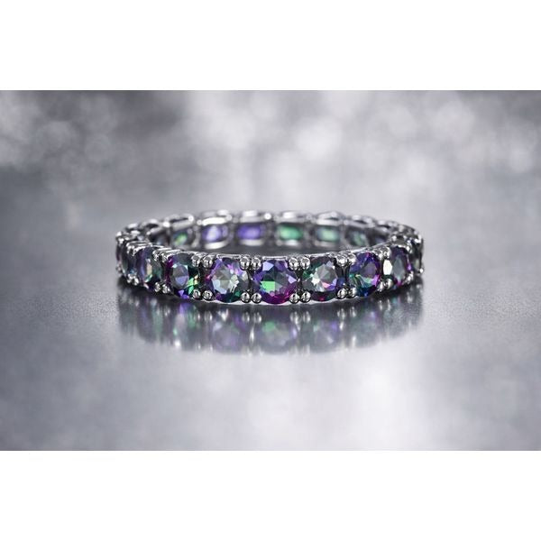 Mystic Topaz Eternity Band Sterling Silver Gemstone Ring 7