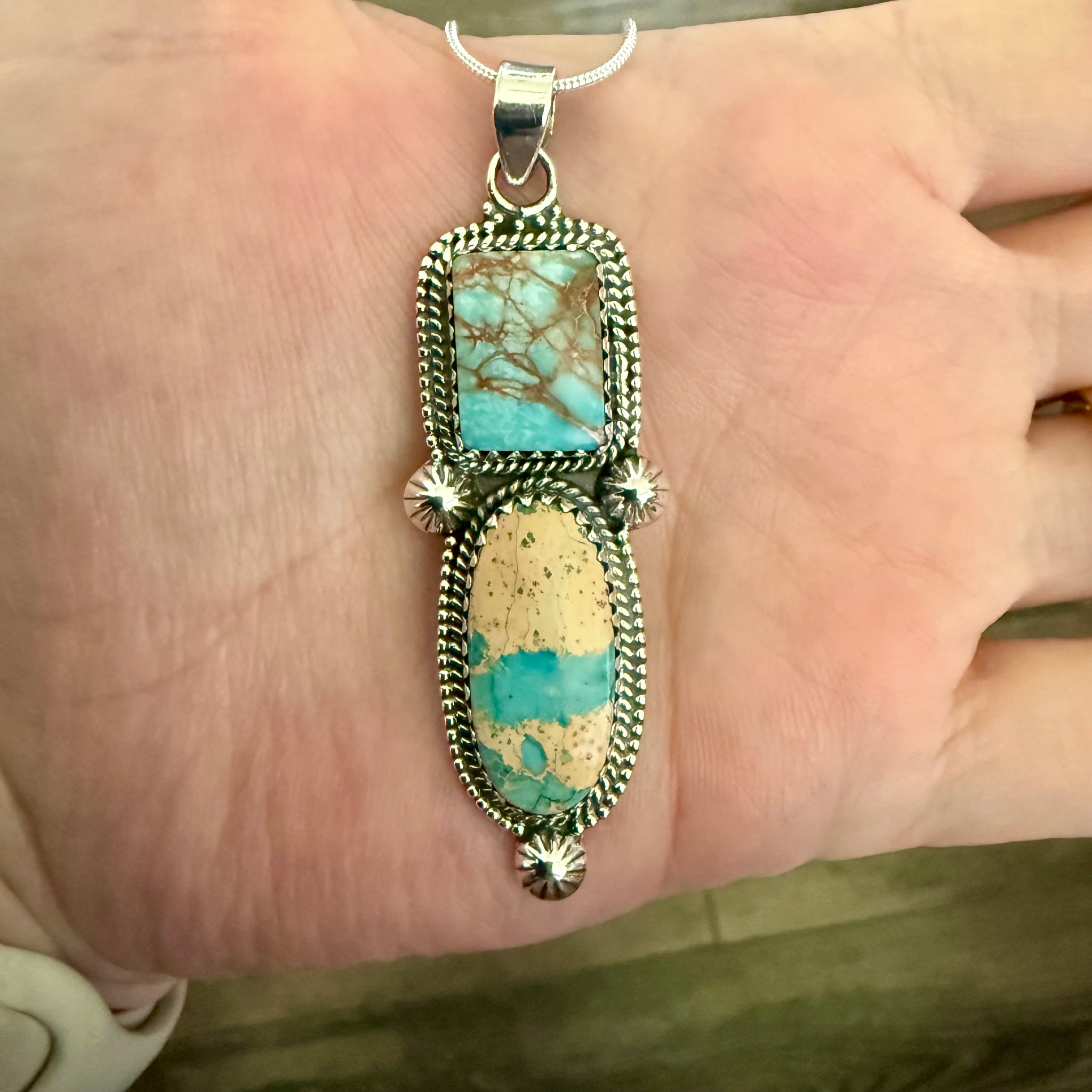 Southwestern Turquoise & Sea Sediment Jasper Stone Statement Necklace Pendant