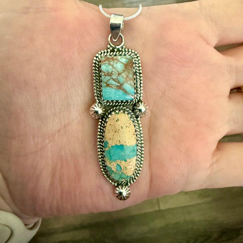 Southwestern Turquoise & Sea Sediment Jasper Stone Statement Necklace Pendant