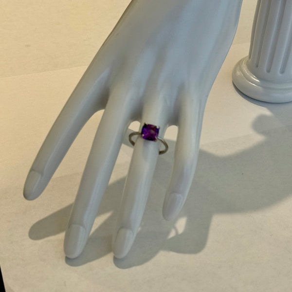 Genuine Cushion Cut Amethyst 2ct Solitaire Sterling Silver Ring Size 6 New