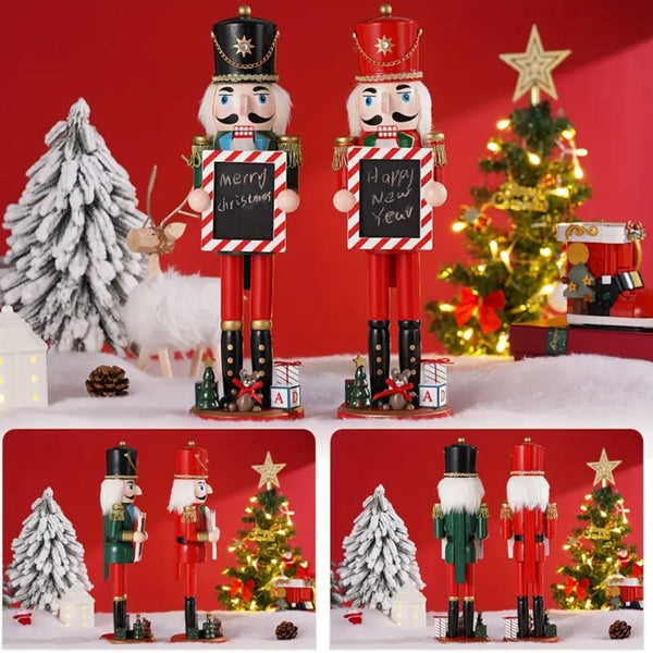 Wooden Green Soldier Nutcracker With Chalkboard Sign Casual Christmas Home Decor