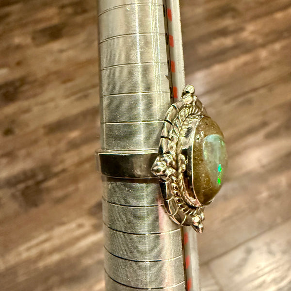 Stunning Boulder Opal Ring Southwestern Oval  Framed Sterling Silver Size 7 New