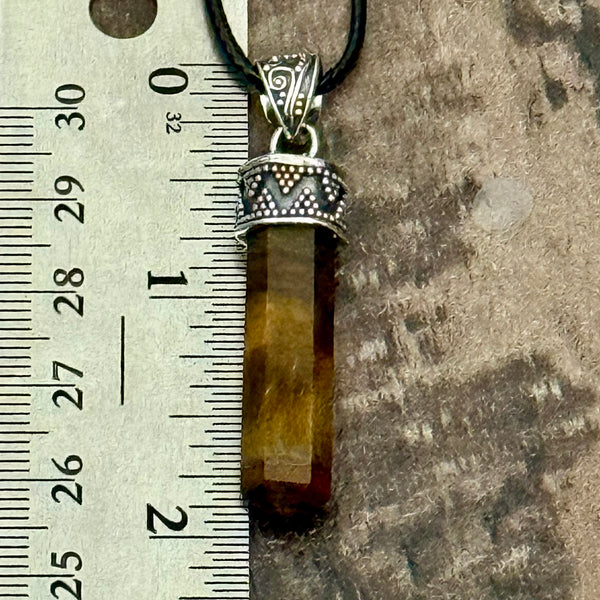 Natural Golden Faceted Tigers Eye Stone Crystal Point Pendant Bali Necklace New