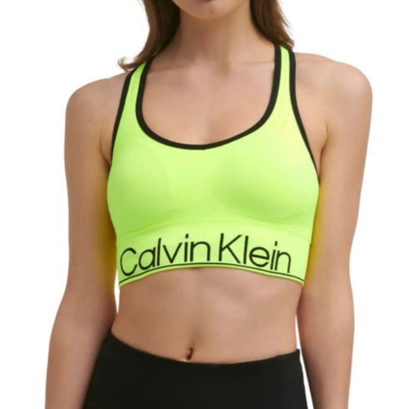 Calvin Klein Women's Mid-Impact Sports Bra Lime Volt Size Small