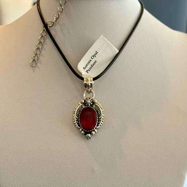 Stunning Aurora Opal Pendant 925 Sterling Silver Feather Southwestern Framed New