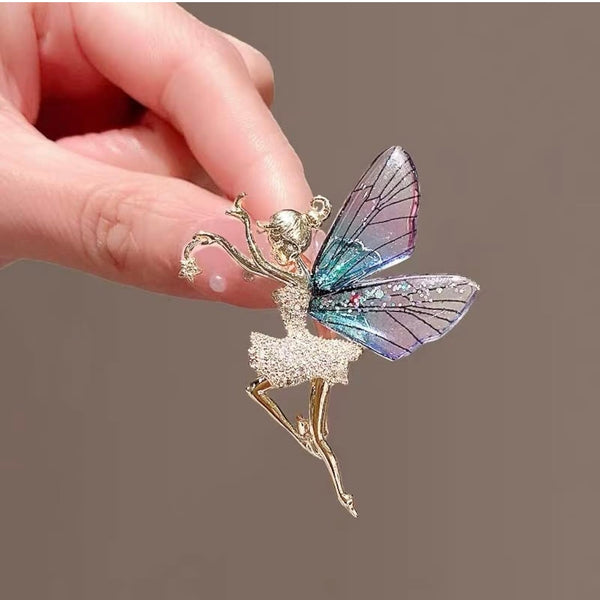 Beautiful Rhinestone & Resin Dancing Ballerina Fairy Rainbow Brooch Pin New
