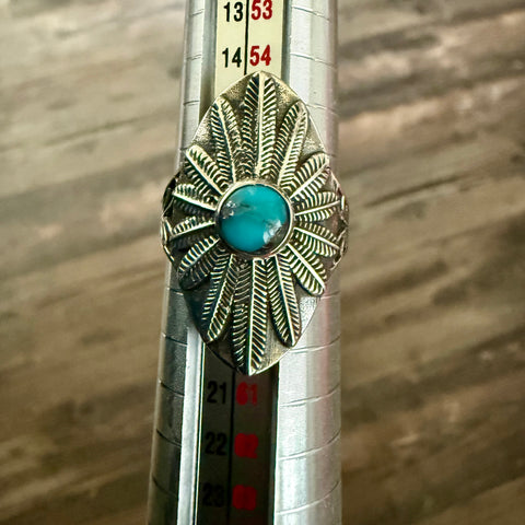 Stunning Southwestern Turquoise Shield Motif Ring Sterling Silver New