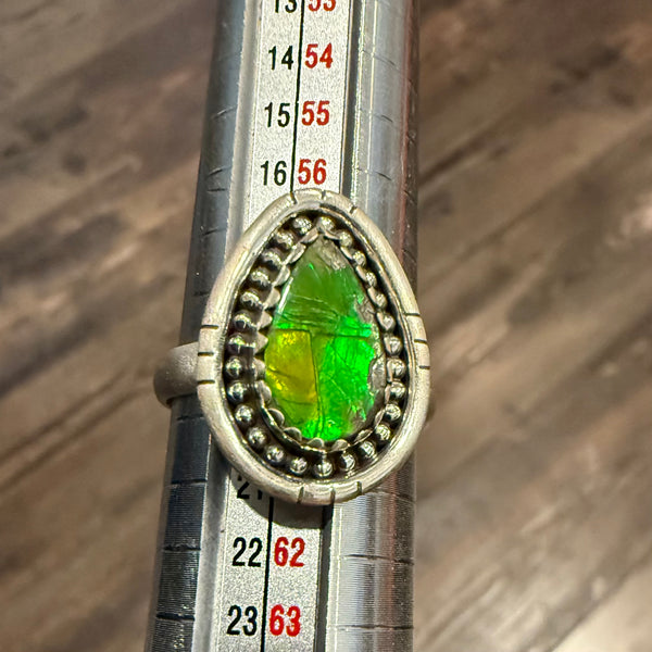 Southwest Rare Ammolite Sterling Silver Adjustable Ring Handmade New