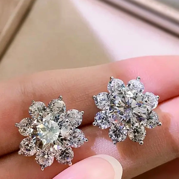 Stunning Multi CZ Round Cut Stone Sunflower Cluster Stud Floral Earrings New