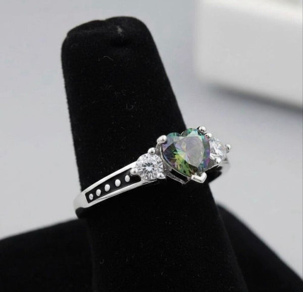 Heart Rainbow Mystic Topaz Sterling Silver Ring Womens Casual Jewelry Size 5 New