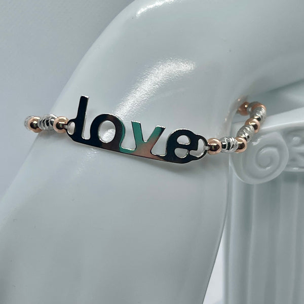 Italian Sterling Silver Spiral Rose Gold Plated Ball Beaded “Love” Bracelet
