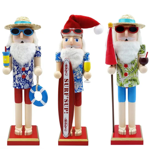 Wooden Nutcracker Figurine Unique Hawaiian Beach Vibe Style Christmas Home Decor
