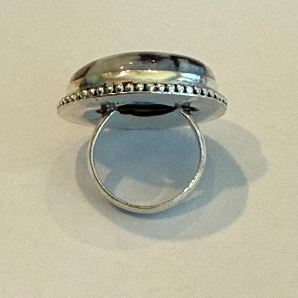 Stunning Natural Round White Buffalo Ring Southwestern Sterling Silver Statement